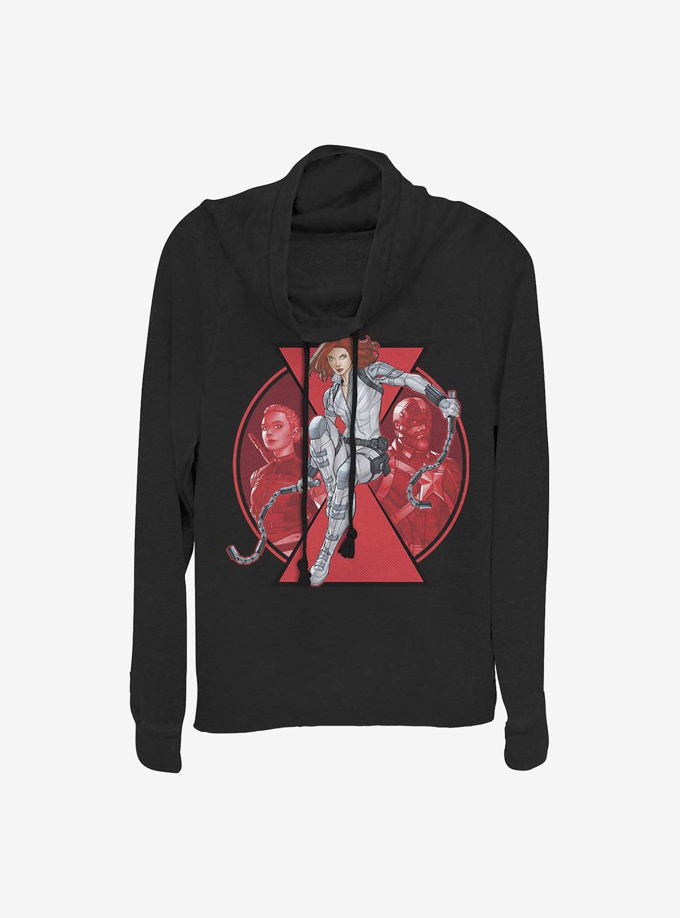 Marvel Black Widow Widow Team Cowlneck Long-Sleeve Girls Top, BLACK, hi-res