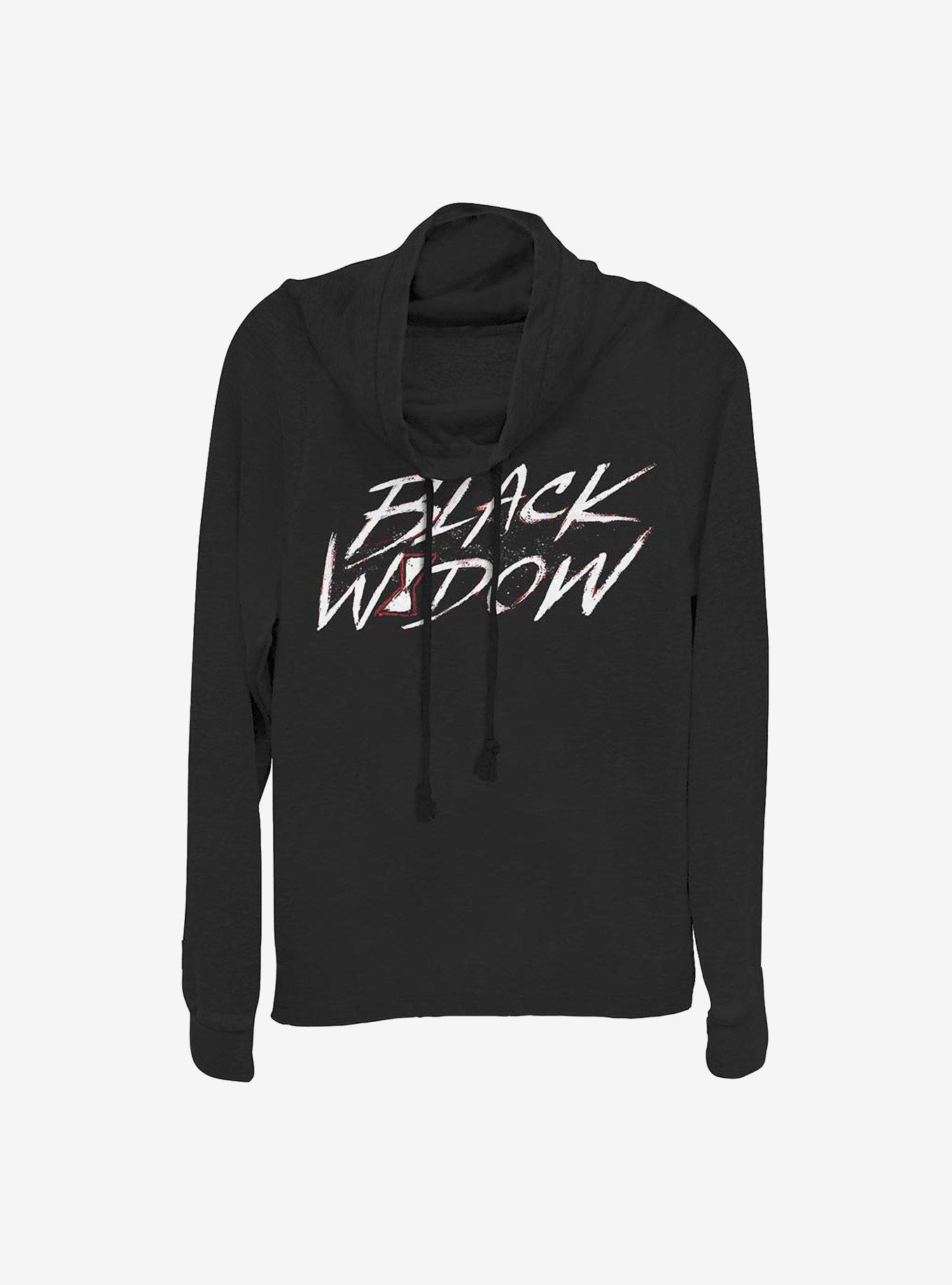 Marvel Black Widow Paint Script Cowl Neck Long-Sleeve Womens Top, , hi-res