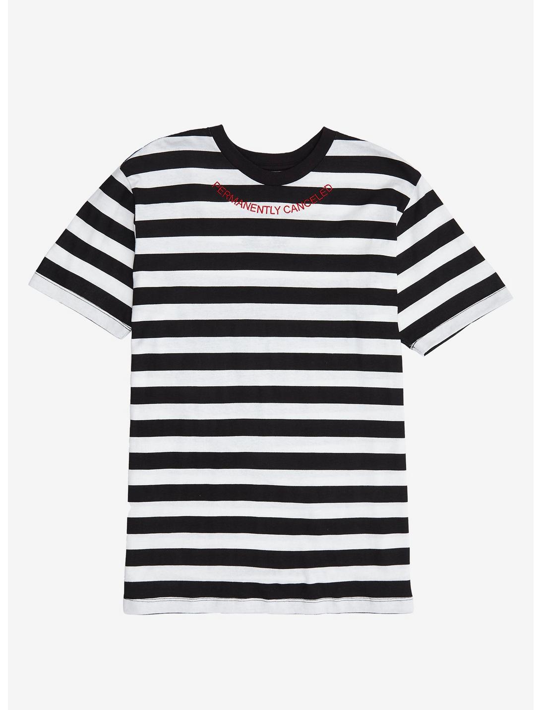 Permanently Cancelled Black & White Stripe T-Shirt, STRIPE - WHITE, hi-res