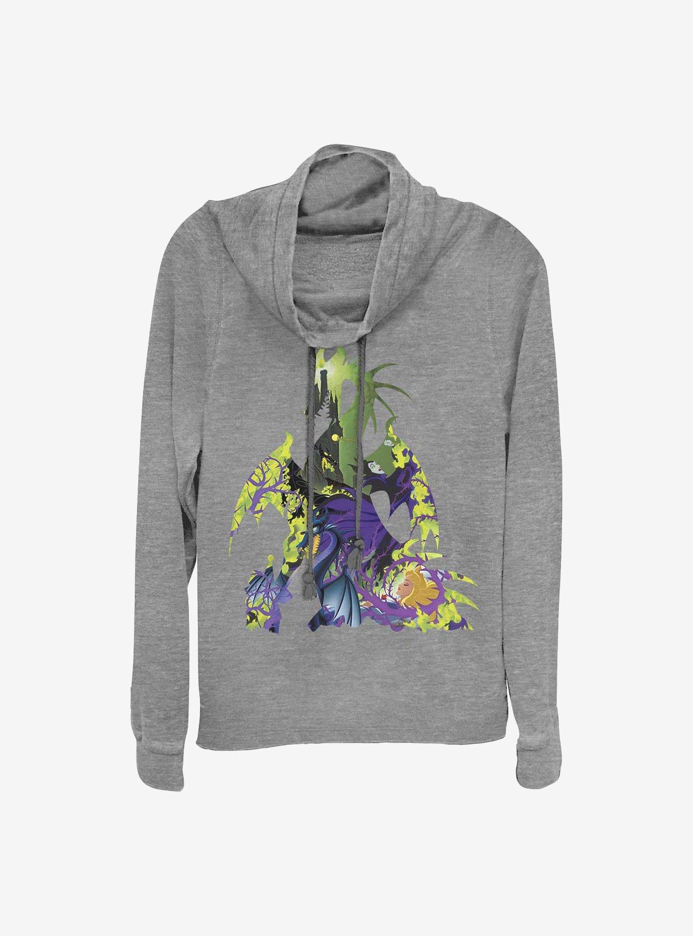 Disney Sleeping Beauty Maleficent Dragon Form Cowlneck Long-Sleeve Girls Top, GRAY HTR, hi-res