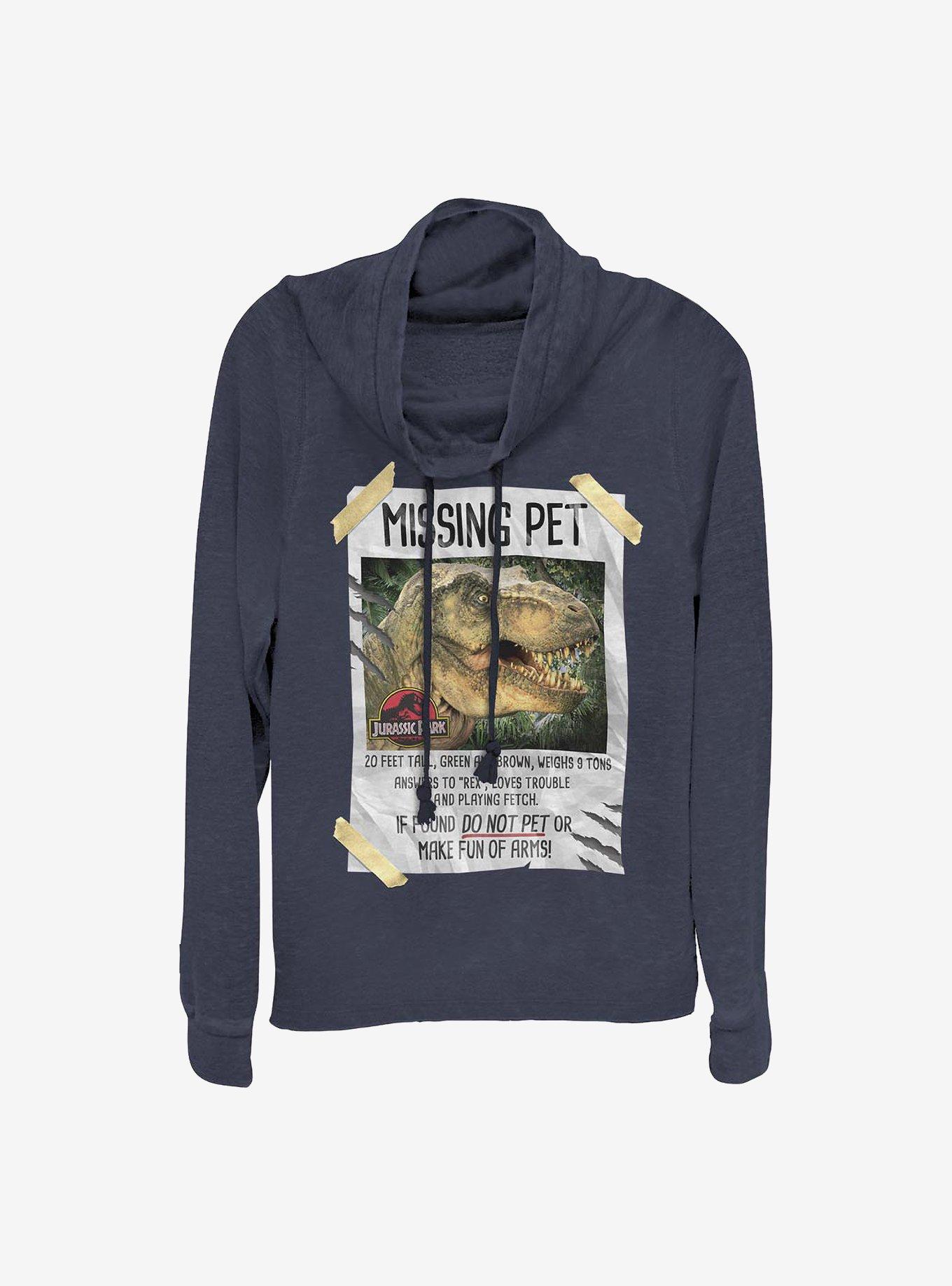 Jurassic Park Missing Pet Cowlneck Long-Sleeve Girls Top, NAVY, hi-res