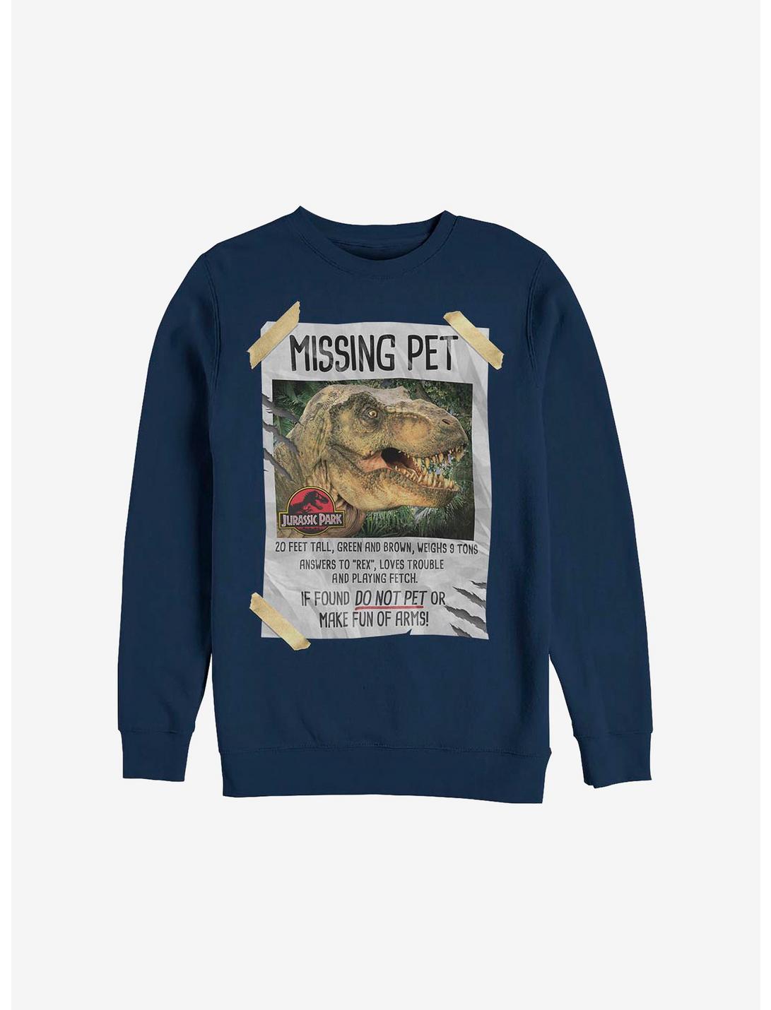 Jurassic Park Missing Pet Crew Sweatshirt, NAVY, hi-res