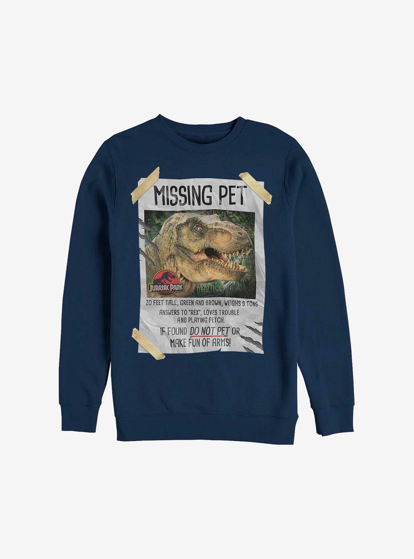Jurassic Park Missing Pet Crew Sweatshirt, NAVY, hi-res