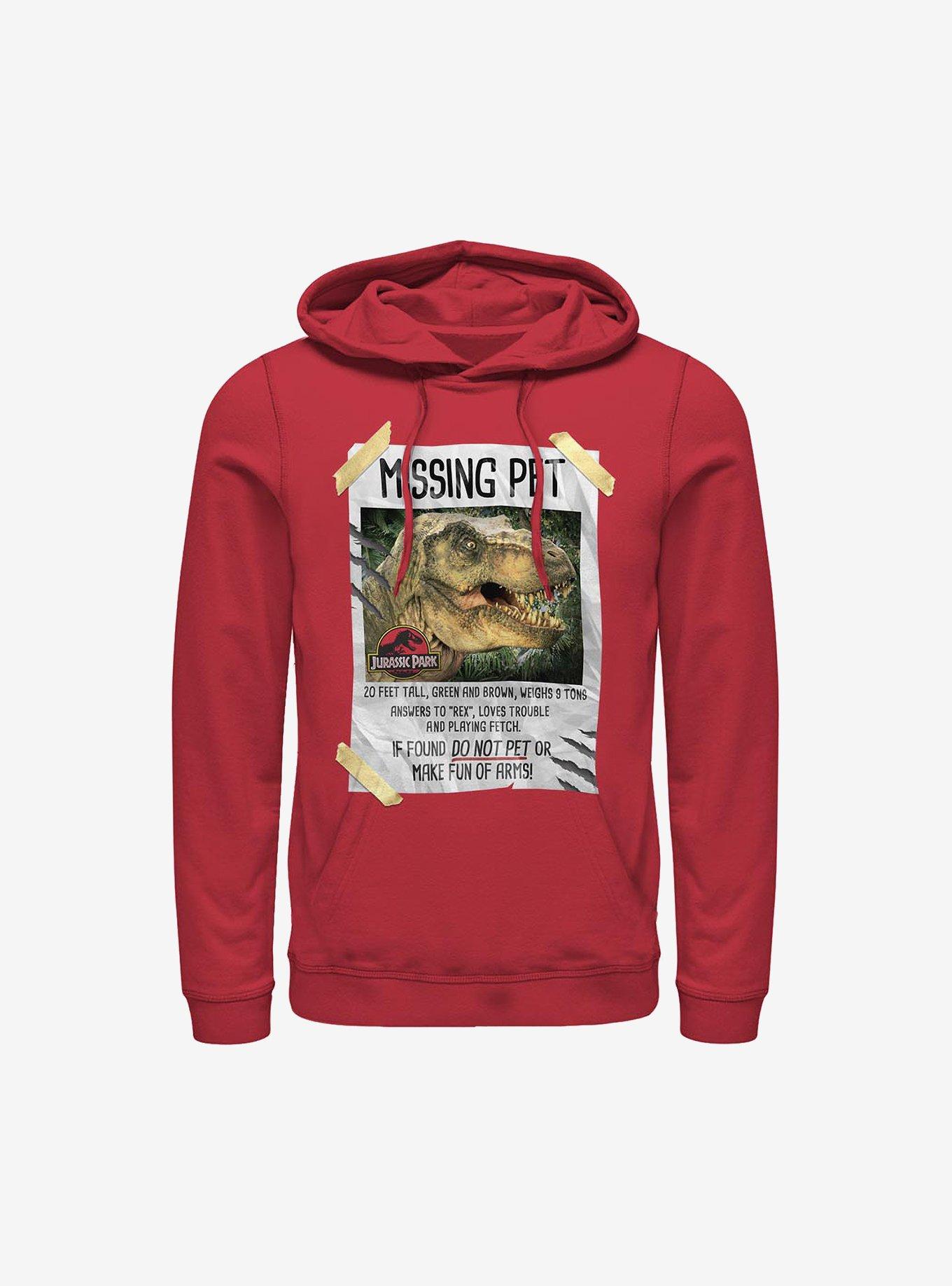 Jurassic Park Missing Pet Hoodie, RED, hi-res