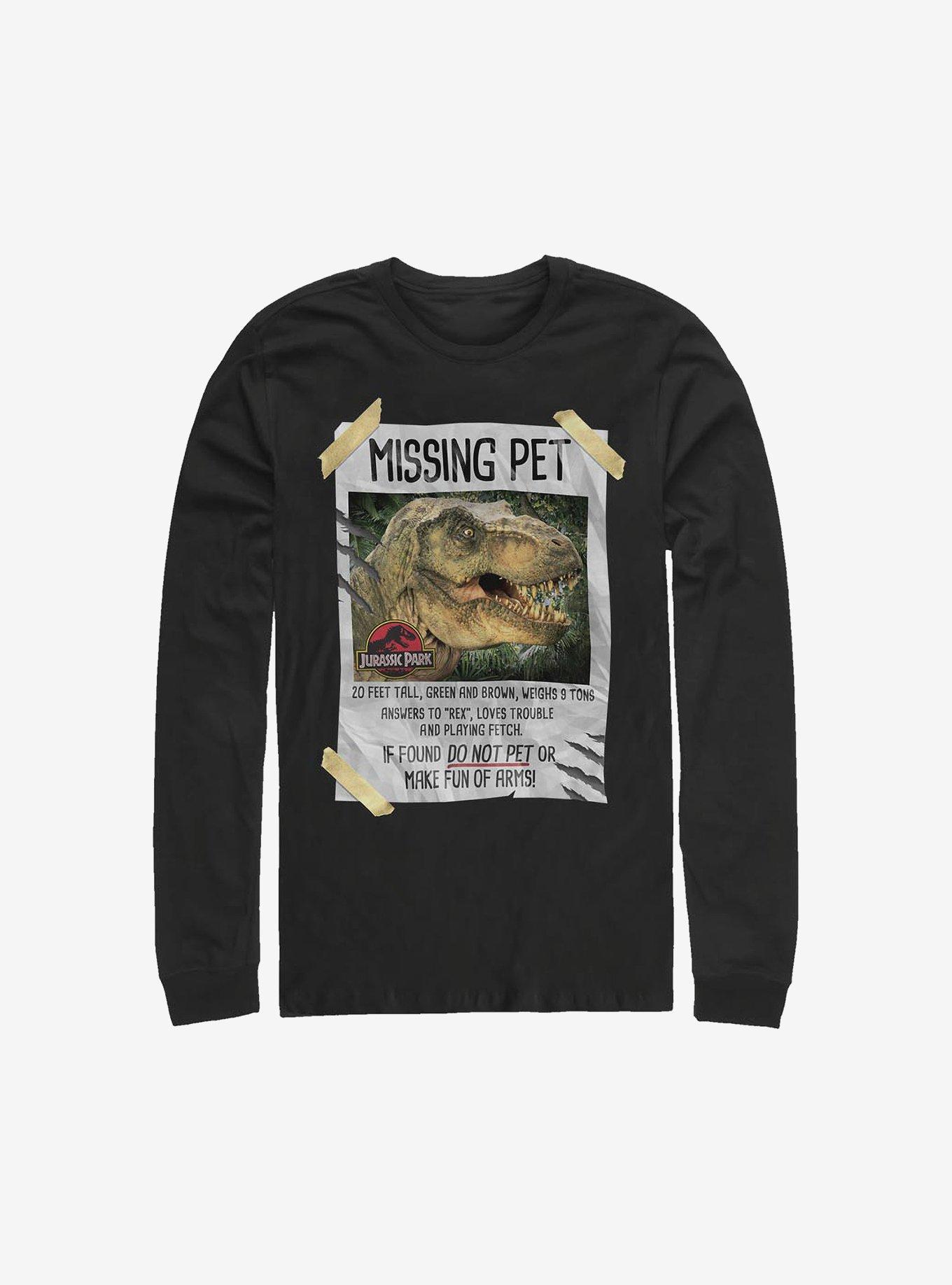 Jurassic Park Missing Pet Long-Sleeve T-Shirt, BLACK, hi-res