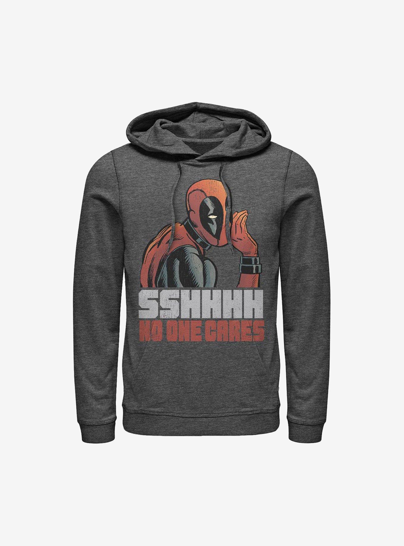 Marvel Deadpool No One Cares Hoodie, CHAR HTR, hi-res