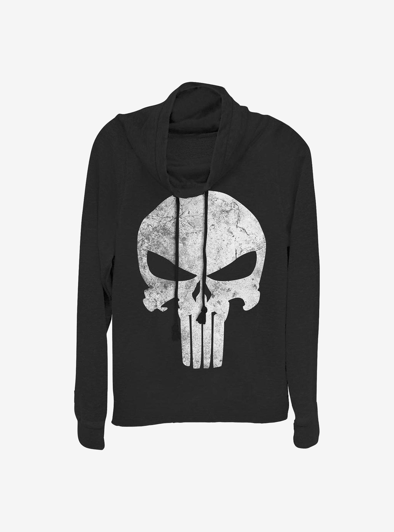 Marvel Punisher Punisher Distresskull Cowlneck Long-Sleeve Girls Top, BLACK, hi-res