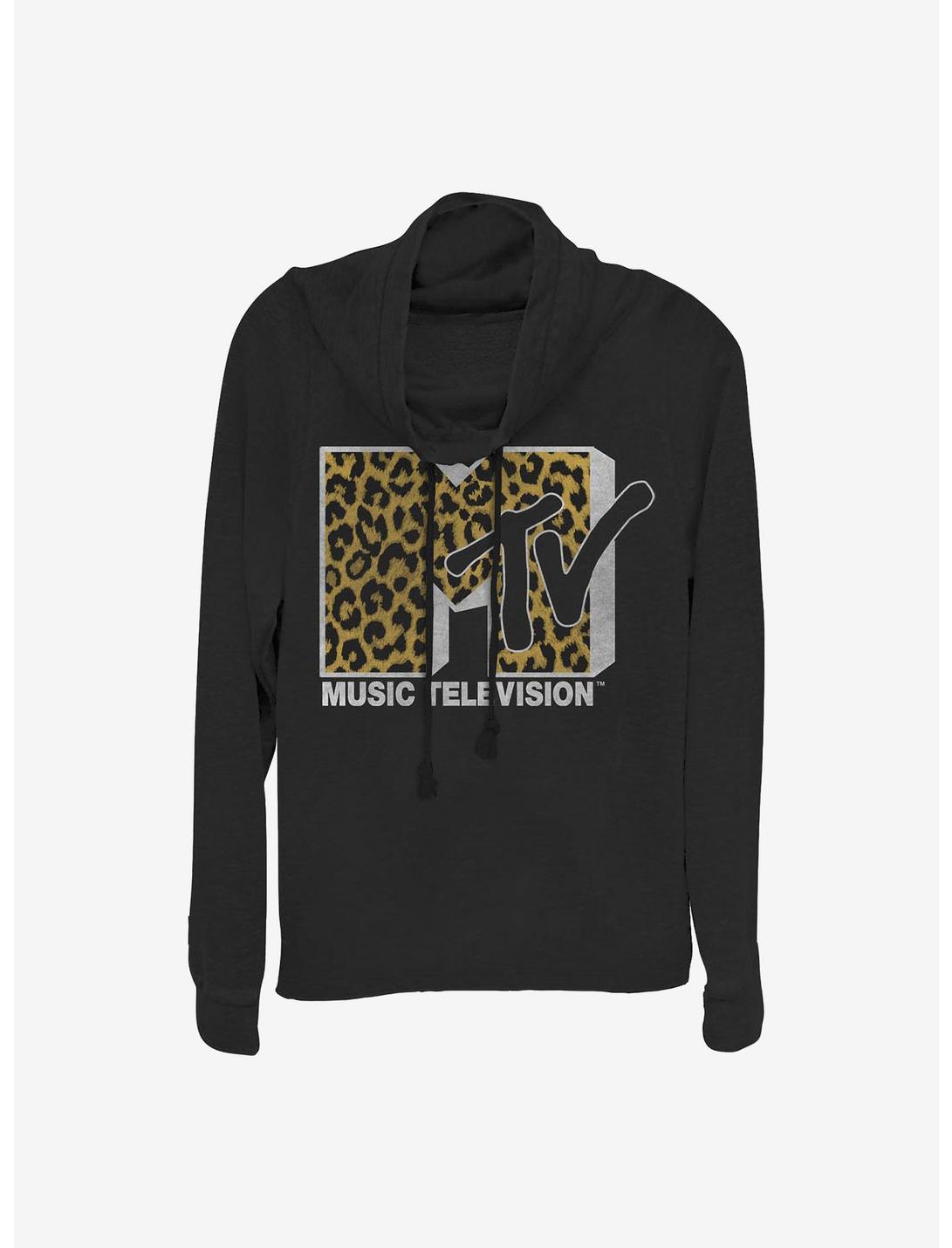 MTV Cheeta Logo Cowlneck Long-Sleeve Girls Top, BLACK, hi-res