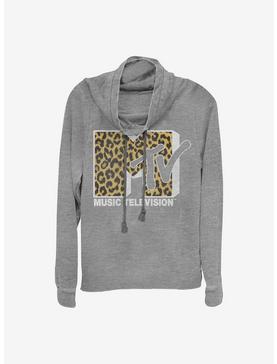 MTV Cheeta Logo Cowlneck Long-Sleeve Girls Top, GRAY HTR, hi-res
