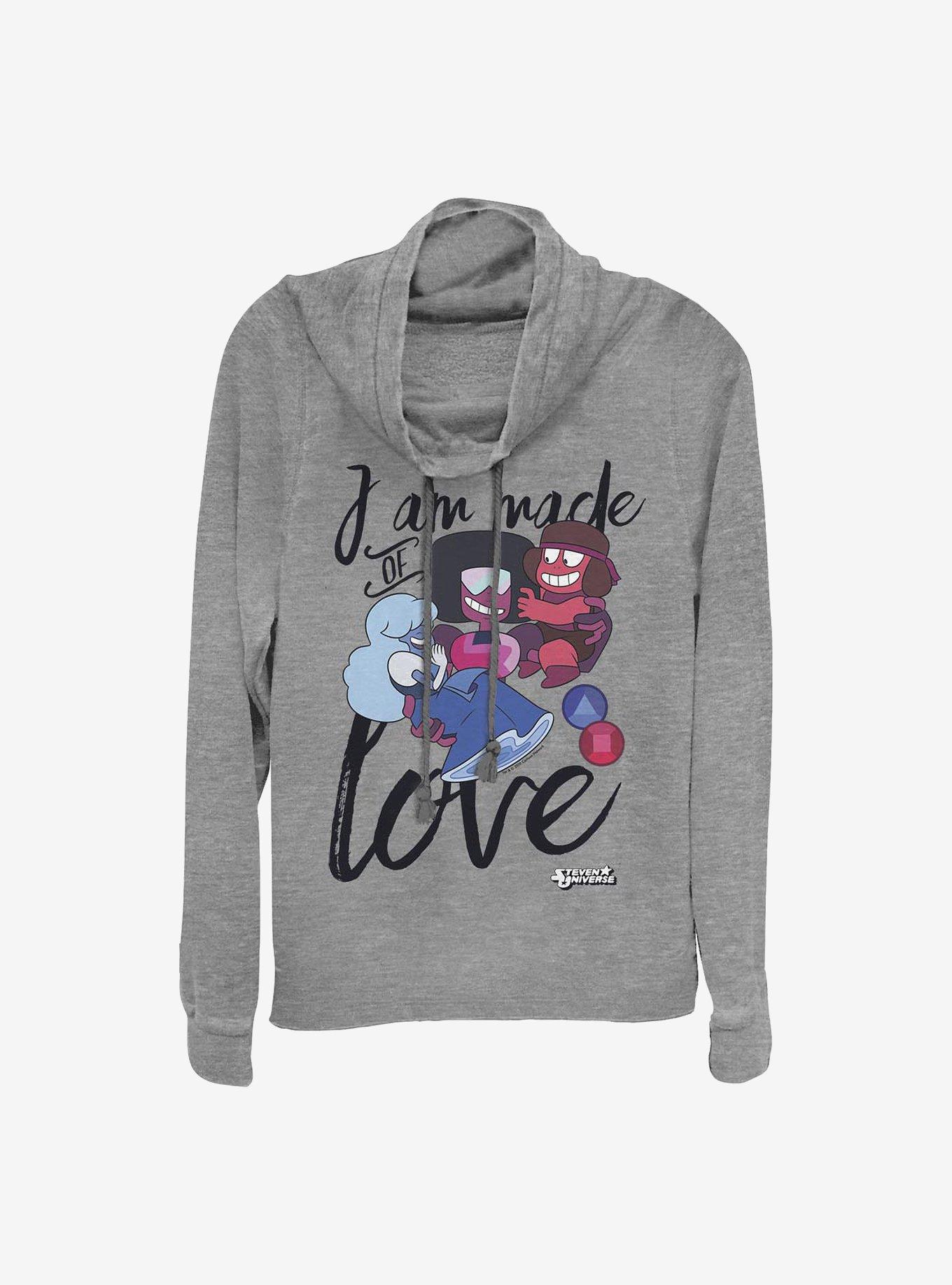 Steven Universe I Am Made Of Love Cowlneck Long-Sleeve Girls Top, GRAY HTR, hi-res