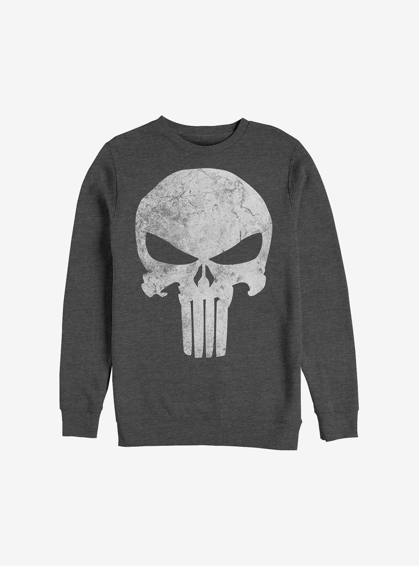 Marvel Punisher Punisher Distresskull Crew Sweatshirt, CHAR HTR, hi-res