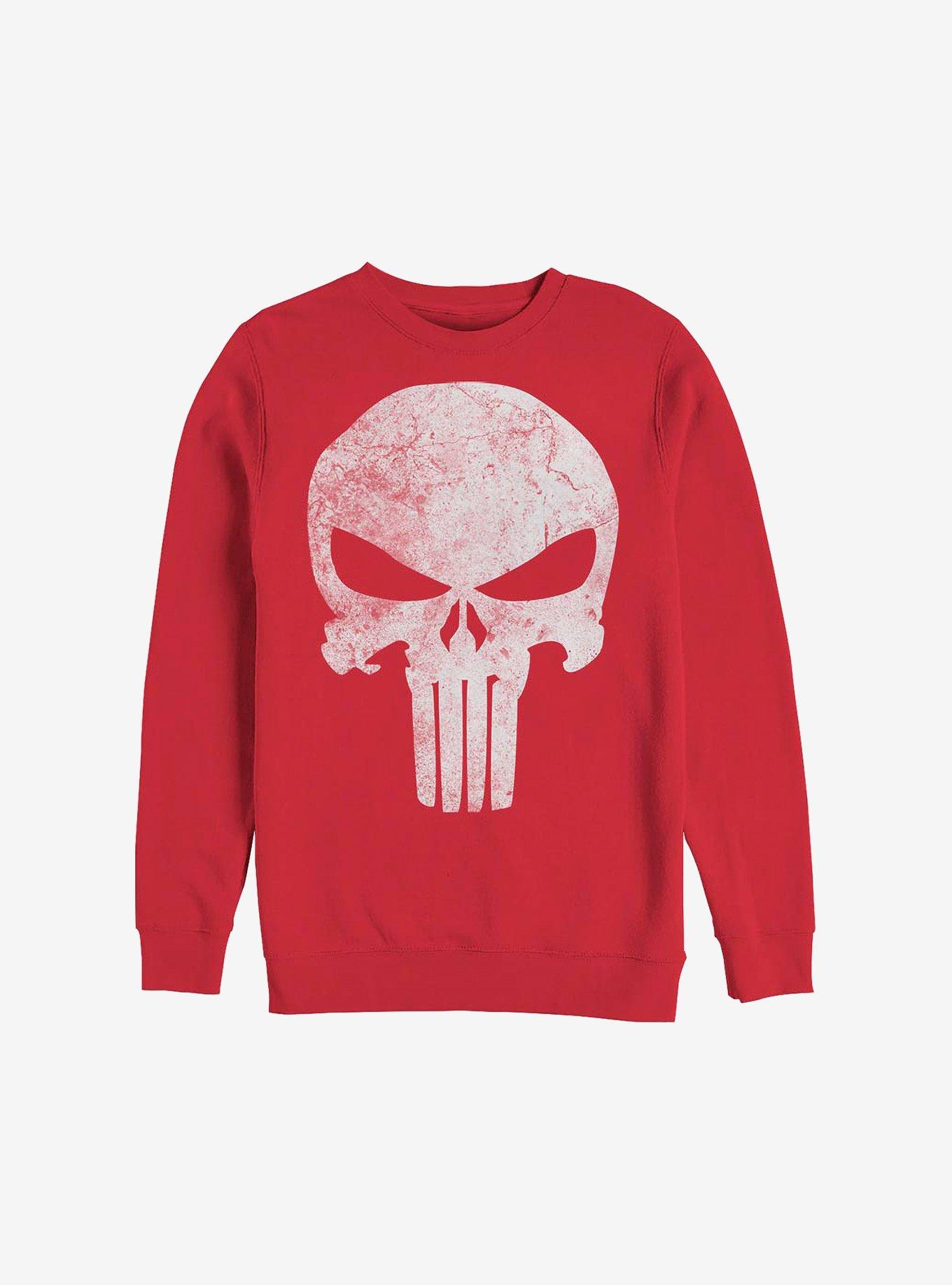 Marvel Punisher Punisher Distresskull Crew Sweatshirt, RED, hi-res