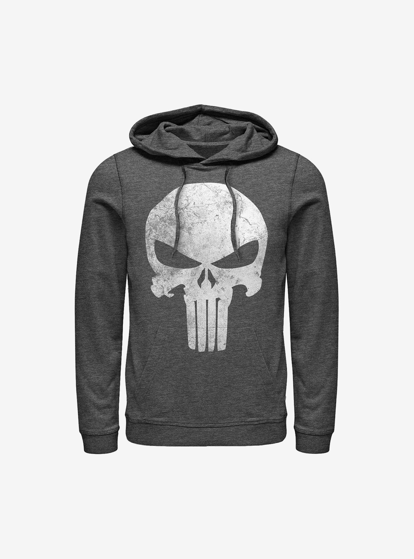 Marvel Punisher Punisher Distressedskull Hoodie, CHAR HTR, hi-res