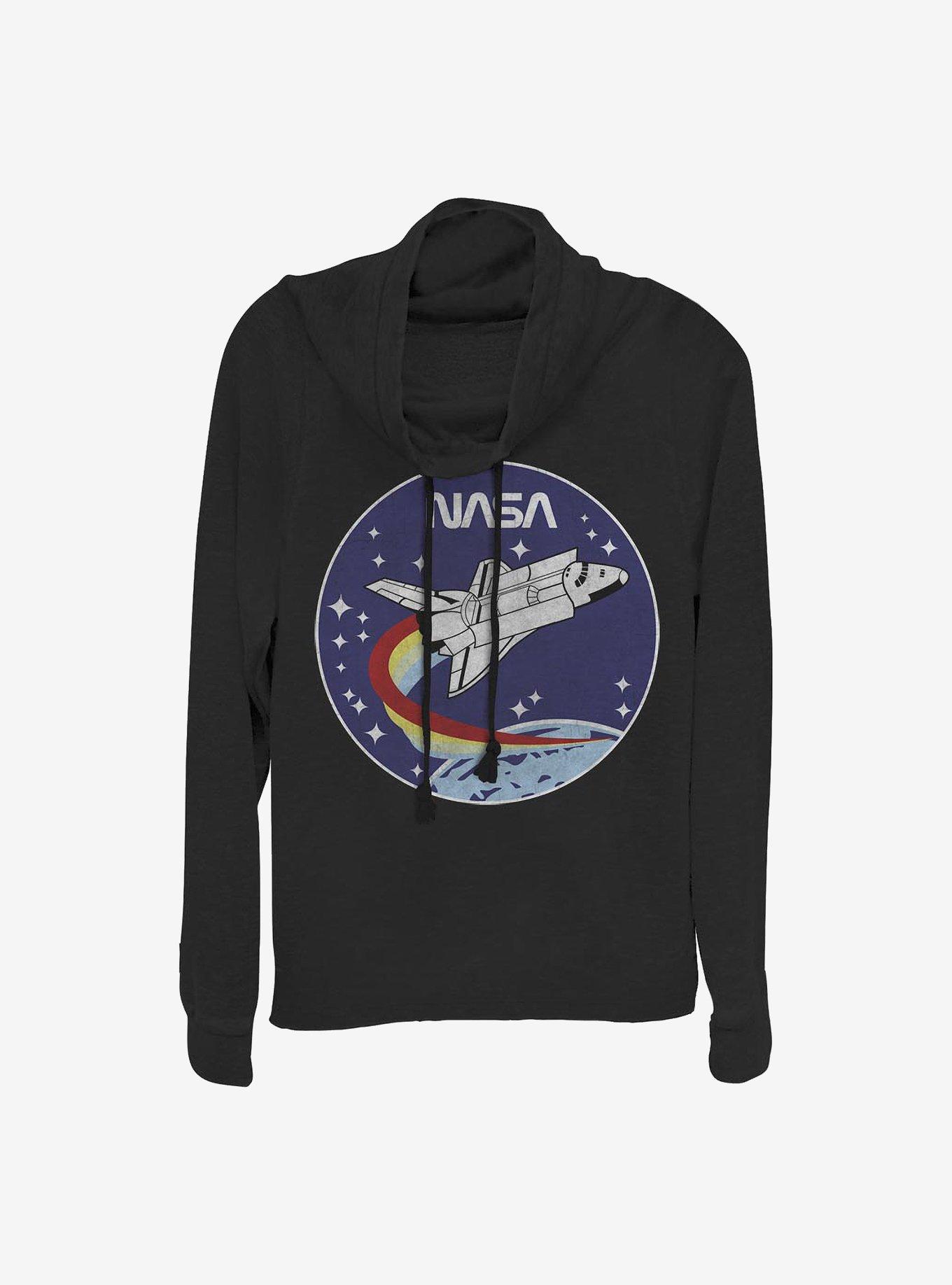 NASA Patch Cowlneck Long-Sleeve Girls Top, BLACK, hi-res