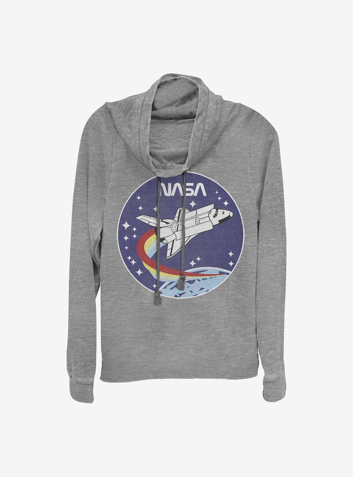 NASA Patch Cowlneck Long-Sleeve Girls Top, GRAY HTR, hi-res