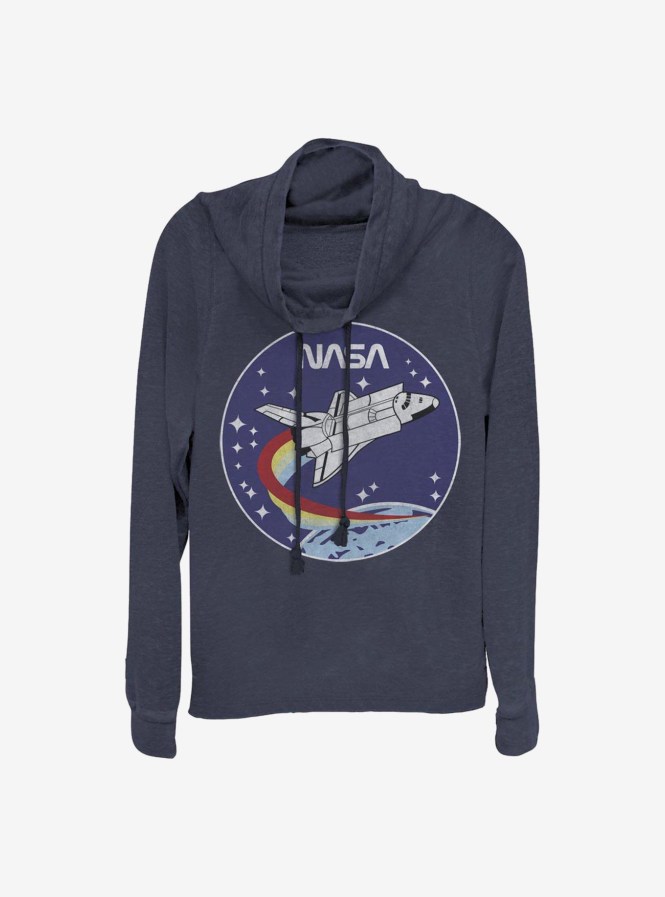 NASA Patch Cowlneck Long-Sleeve Girls Top, NAVY, hi-res