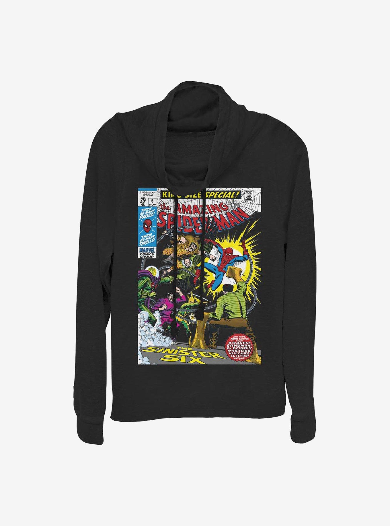 Marvel Spider-Man Comic Cowlneck Long-Sleeve Girls Top, BLACK, hi-res