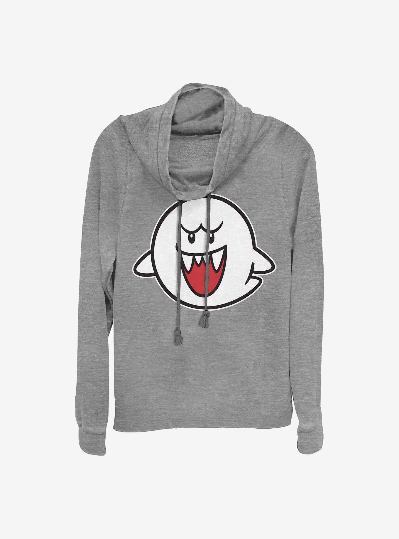 Nintendo Straight Up Boo Cowlneck Long-Sleeve Girls Top, GRAY HTR, hi-res
