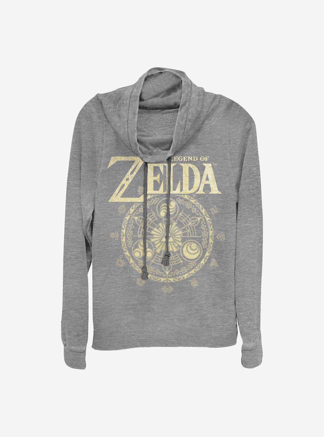 Nintendo The Legend Of Zelda Emblem Cir Cowlneck Long-Sleeve Girls Top, GRAY HTR, hi-res