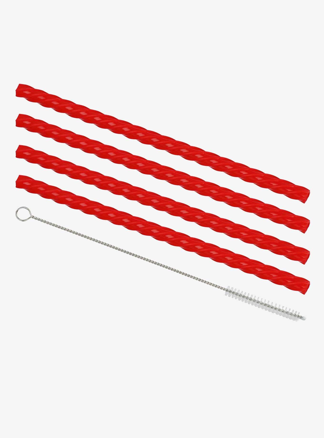 Twisted Cherry Red Silicone Reusable Straw Set, , hi-res