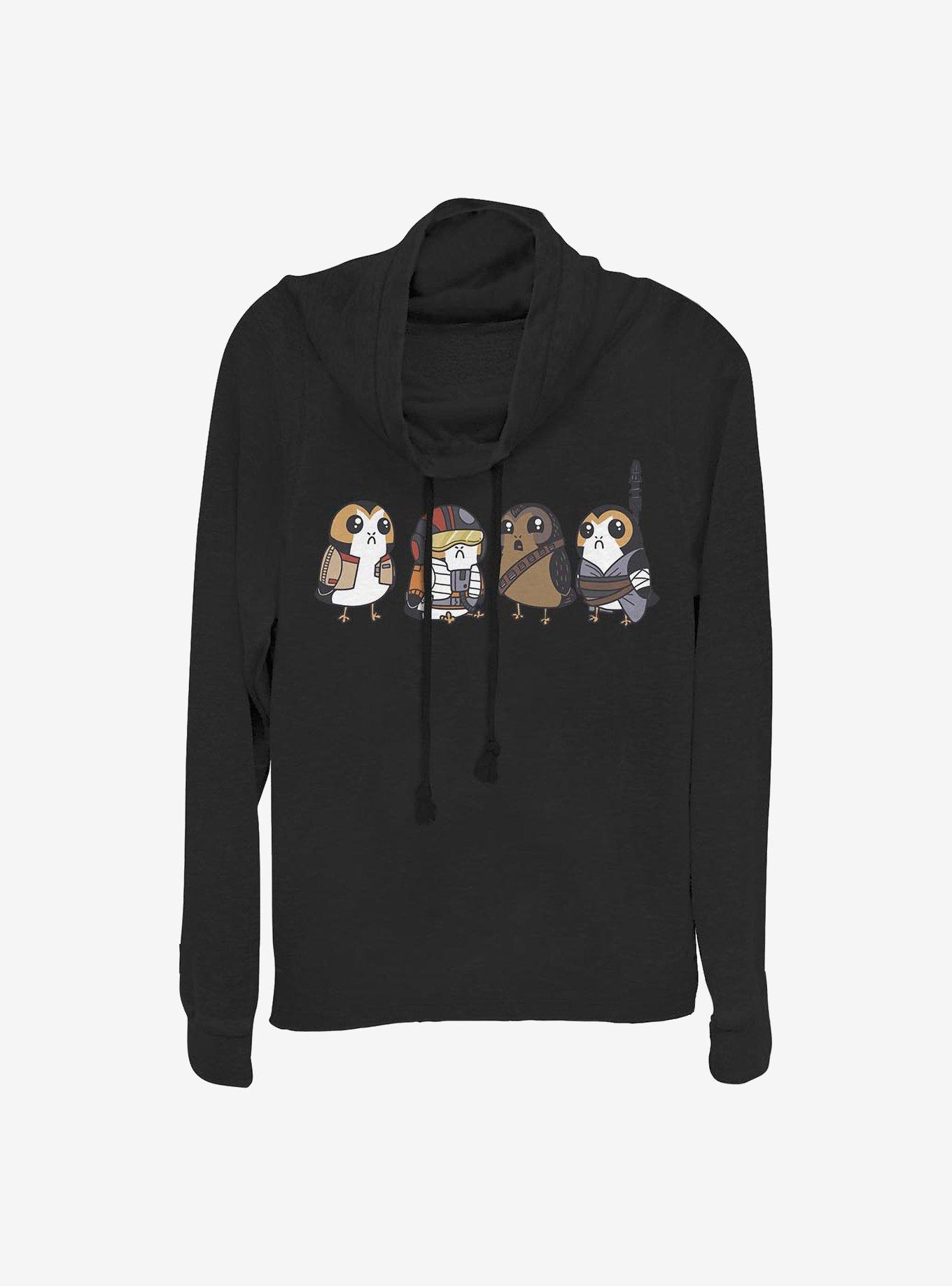 Star Wars: The Last Jedi Porgs As Characters Cowlneck Long-Sleeve Girls Top, BLACK, hi-res