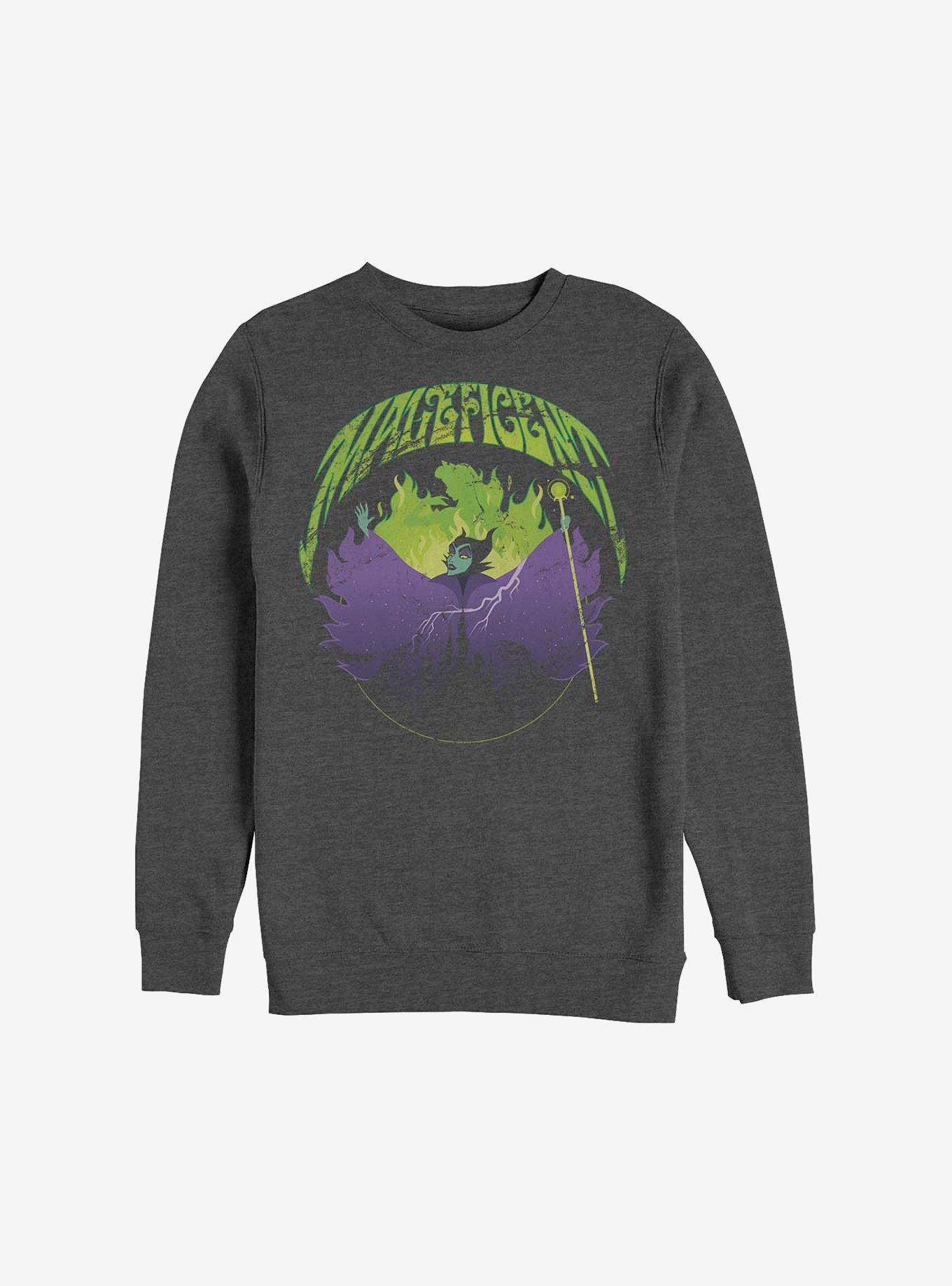 Disney Maleficent Maleficent Castle Flame Outline Crew Sweatshirt, CHAR HTR, hi-res