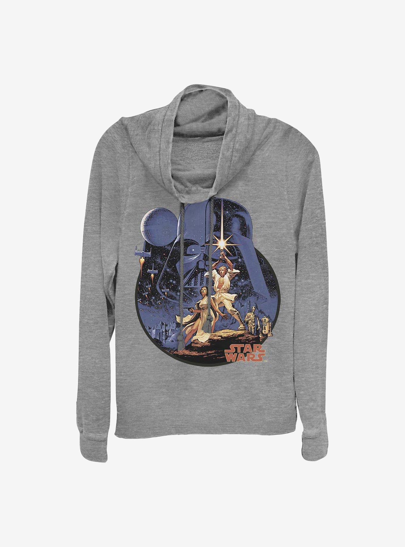 Star Wars Stellar Vintage Cowlneck Long-Sleeve Girls Top, GRAY HTR, hi-res