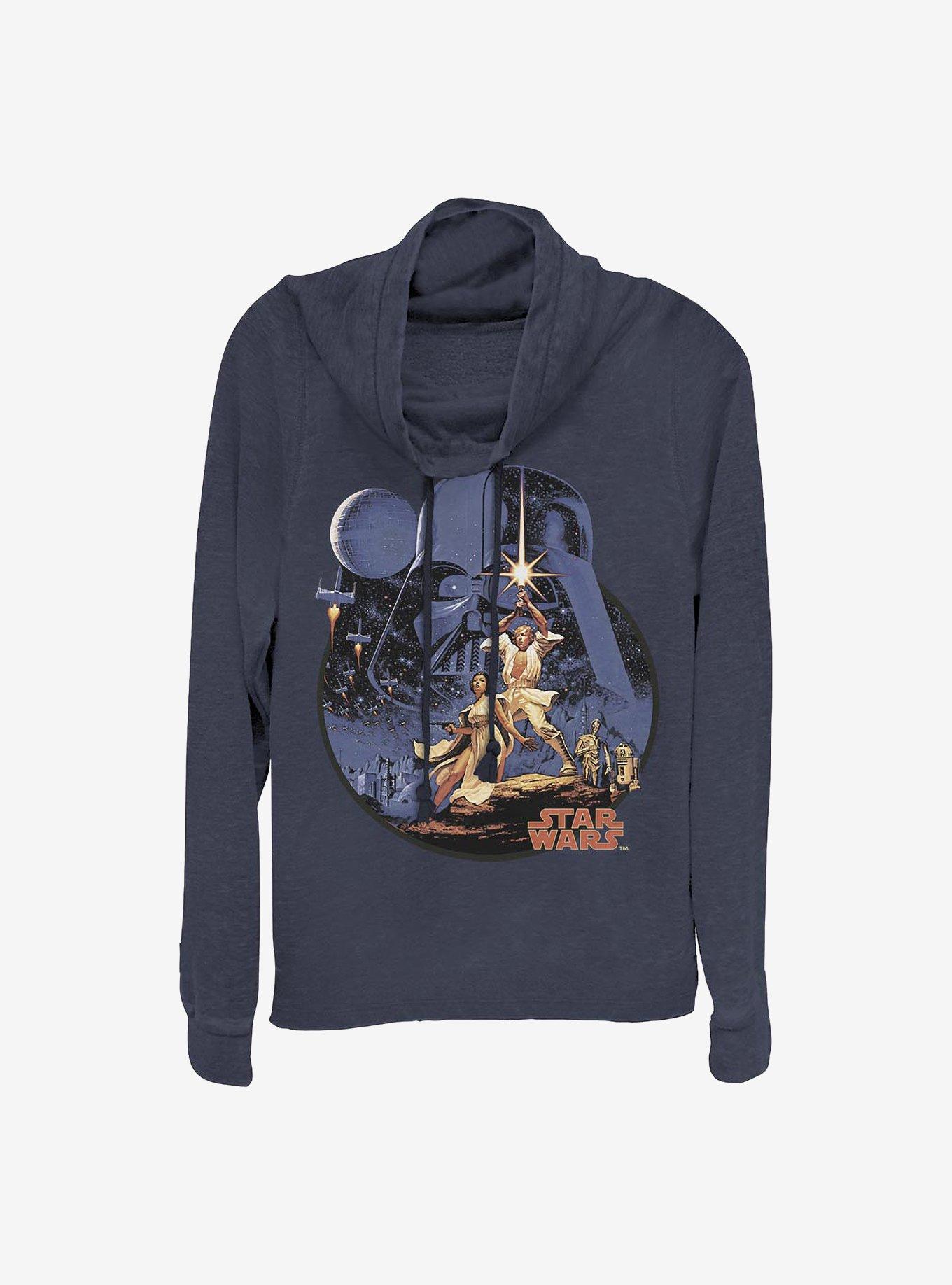 Star Wars Stellar Vintage Cowlneck Long-Sleeve Girls Top, NAVY, hi-res