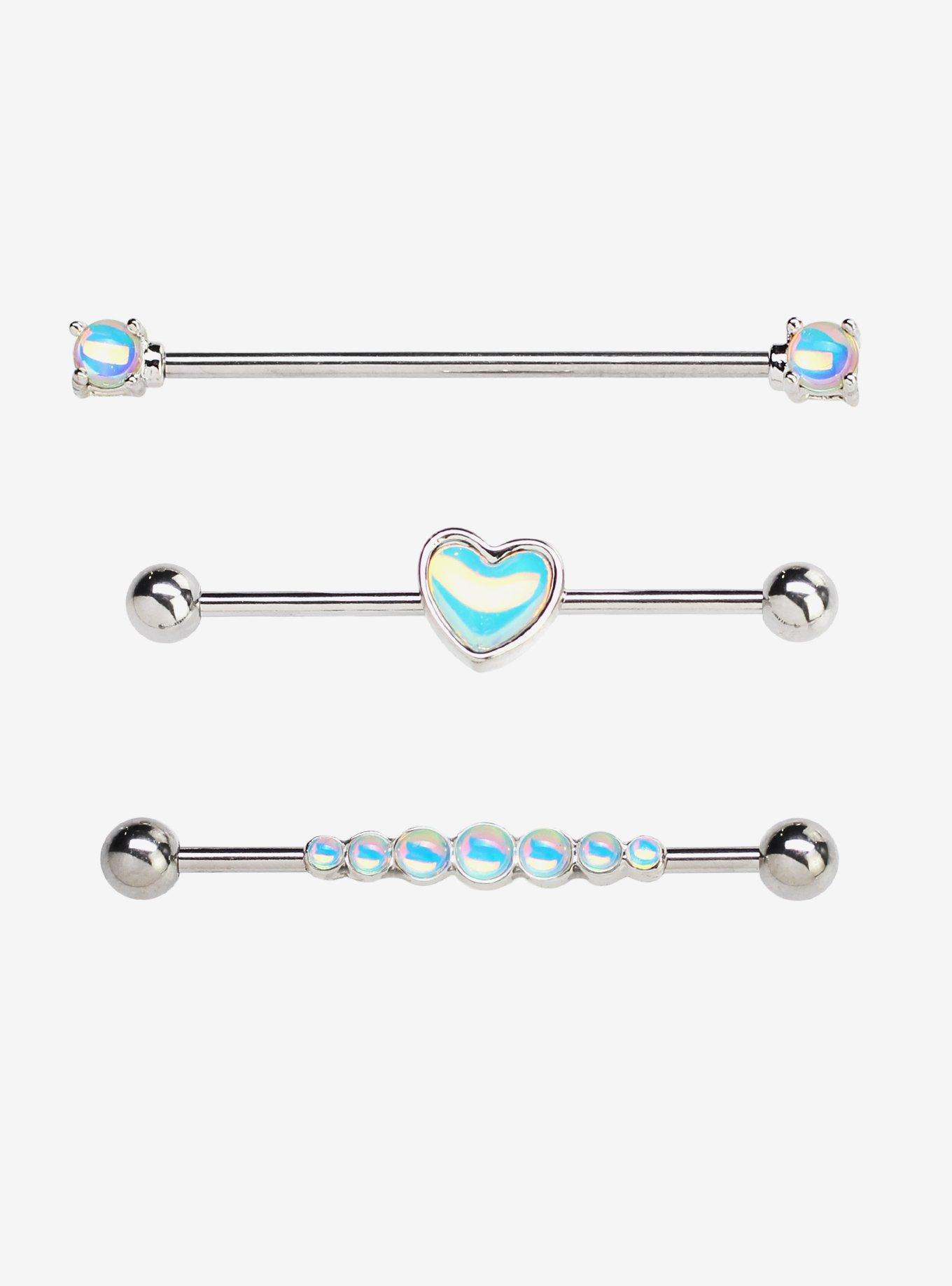 14G Moonstone Heart Steel Industrial Barbell 3 Pack, , hi-res