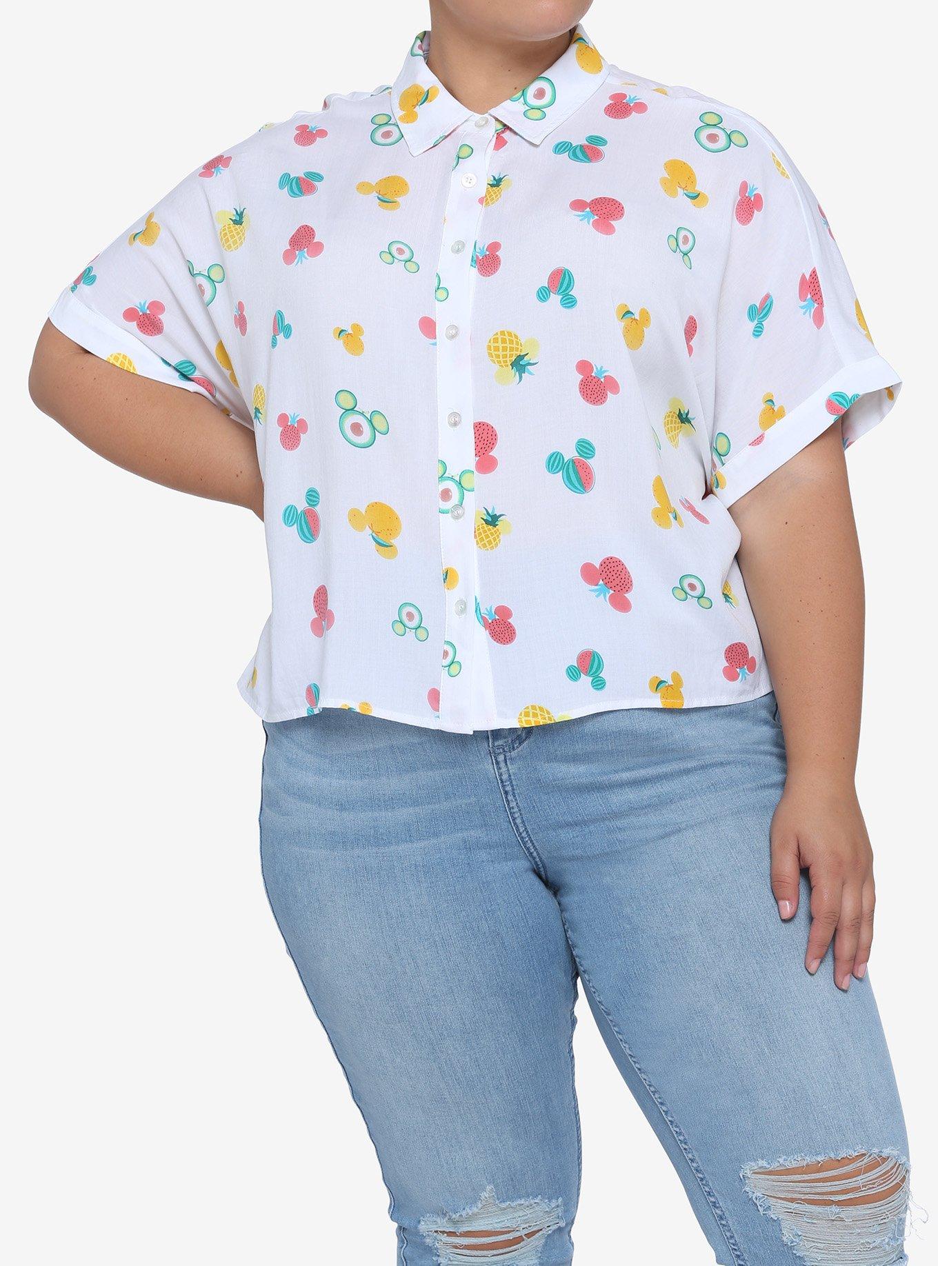 Disney Mickey Mouse Fruit Heads Oversized Girls Woven Button-Up Plus Size, MULTI, hi-res