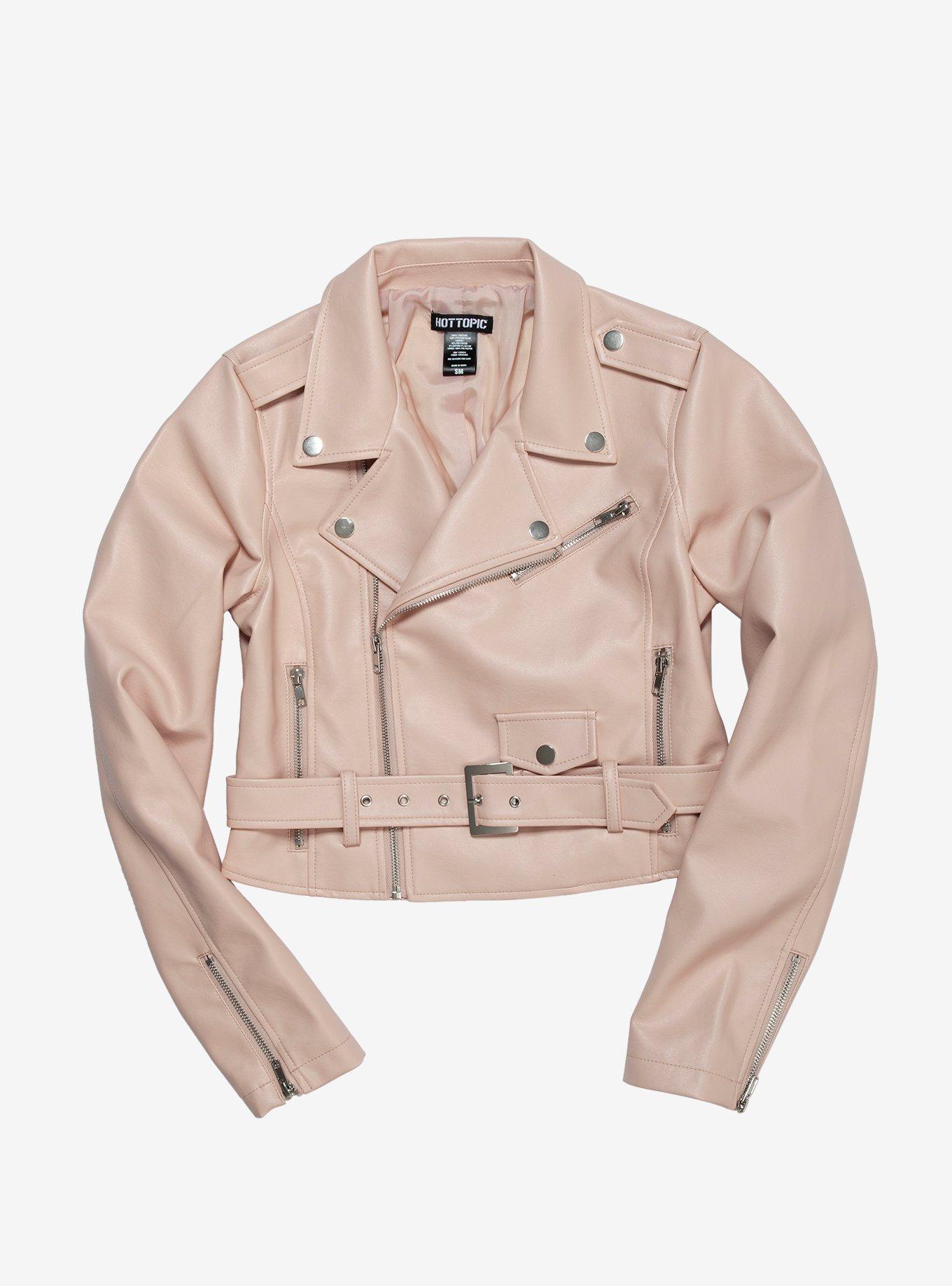Blush Pink Moto Girls Faux Leather Jacket, BLUSH, hi-res