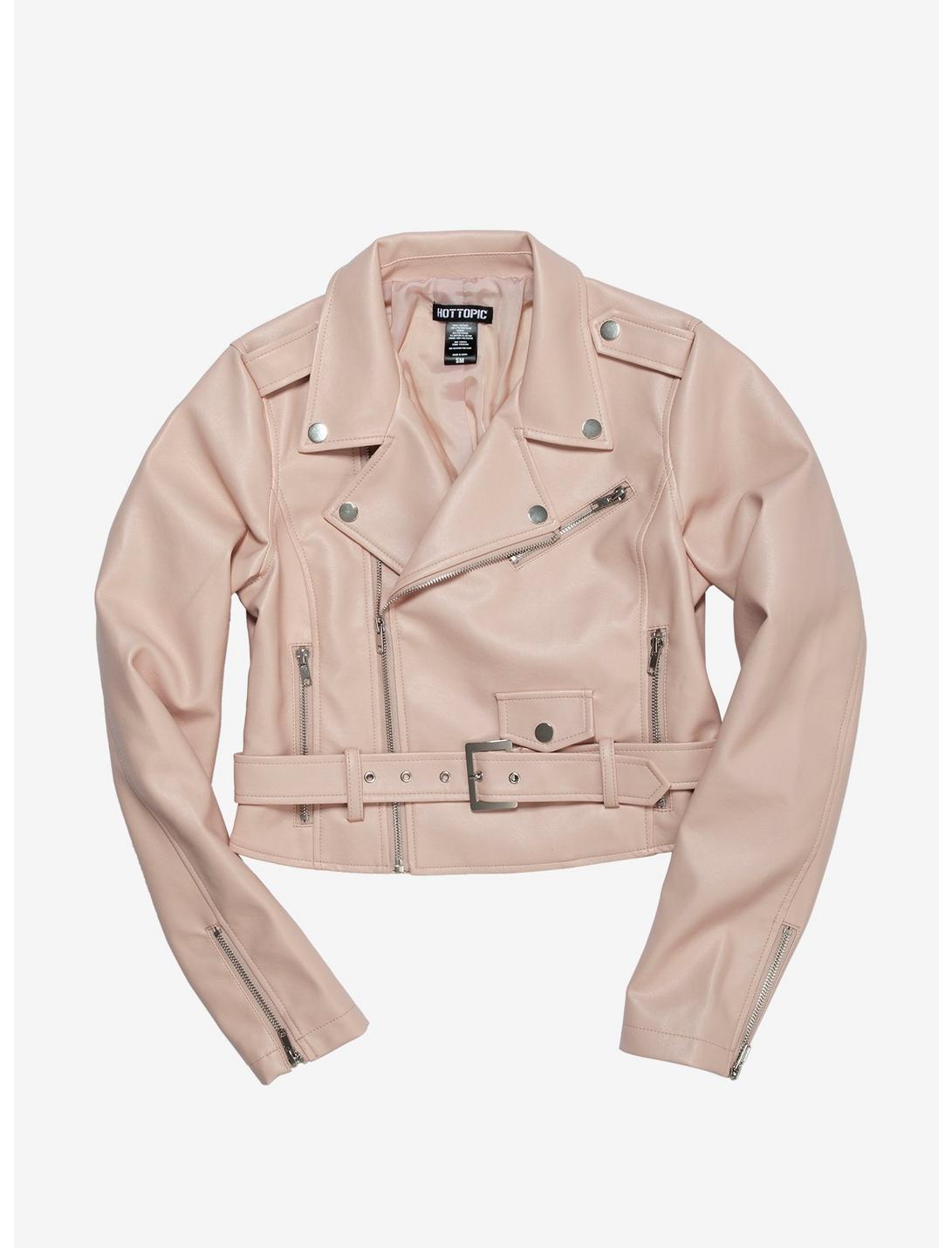 Blush Pink Moto Girls Faux Leather Jacket Plus Size, BLUSH, hi-res