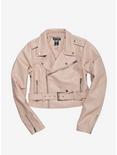 Blush Pink Moto Girls Faux Leather Jacket Plus Size, BLUSH, hi-res