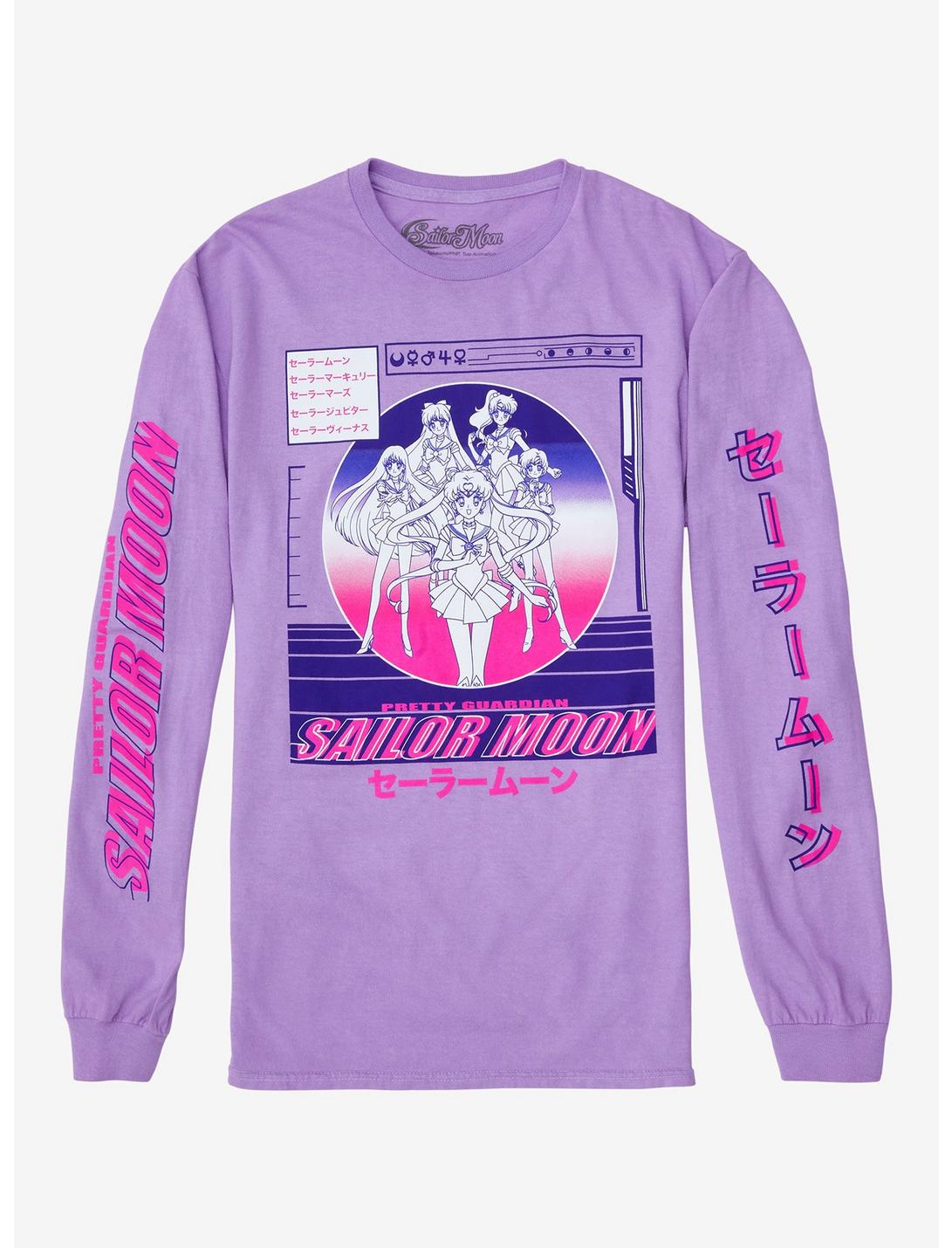 Sailor Moon Group Katakana Vaporwave Long Sleeve T-Shirt - BoxLunch Exclusive, LIGHT PURPLE, hi-res
