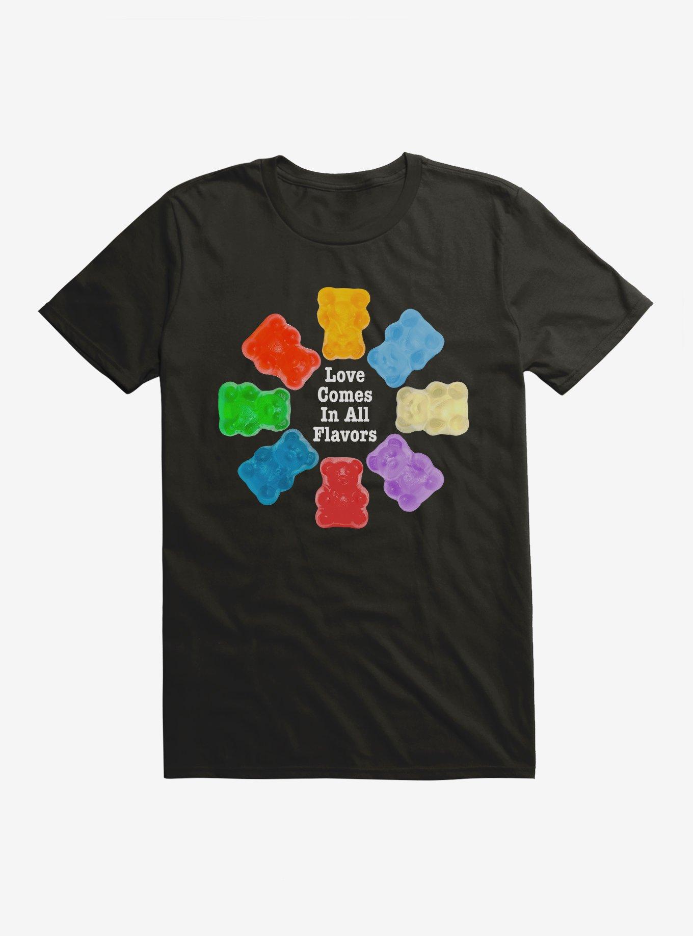 Hot Topic Bear Candy Love Comes In All Flavors T-Shirt, BLACK, hi-res