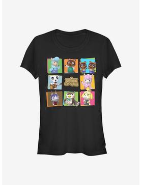 Nintendo Animal Crossing 8 Character Paste Up Girls T-Shirt, BLACK, hi-res