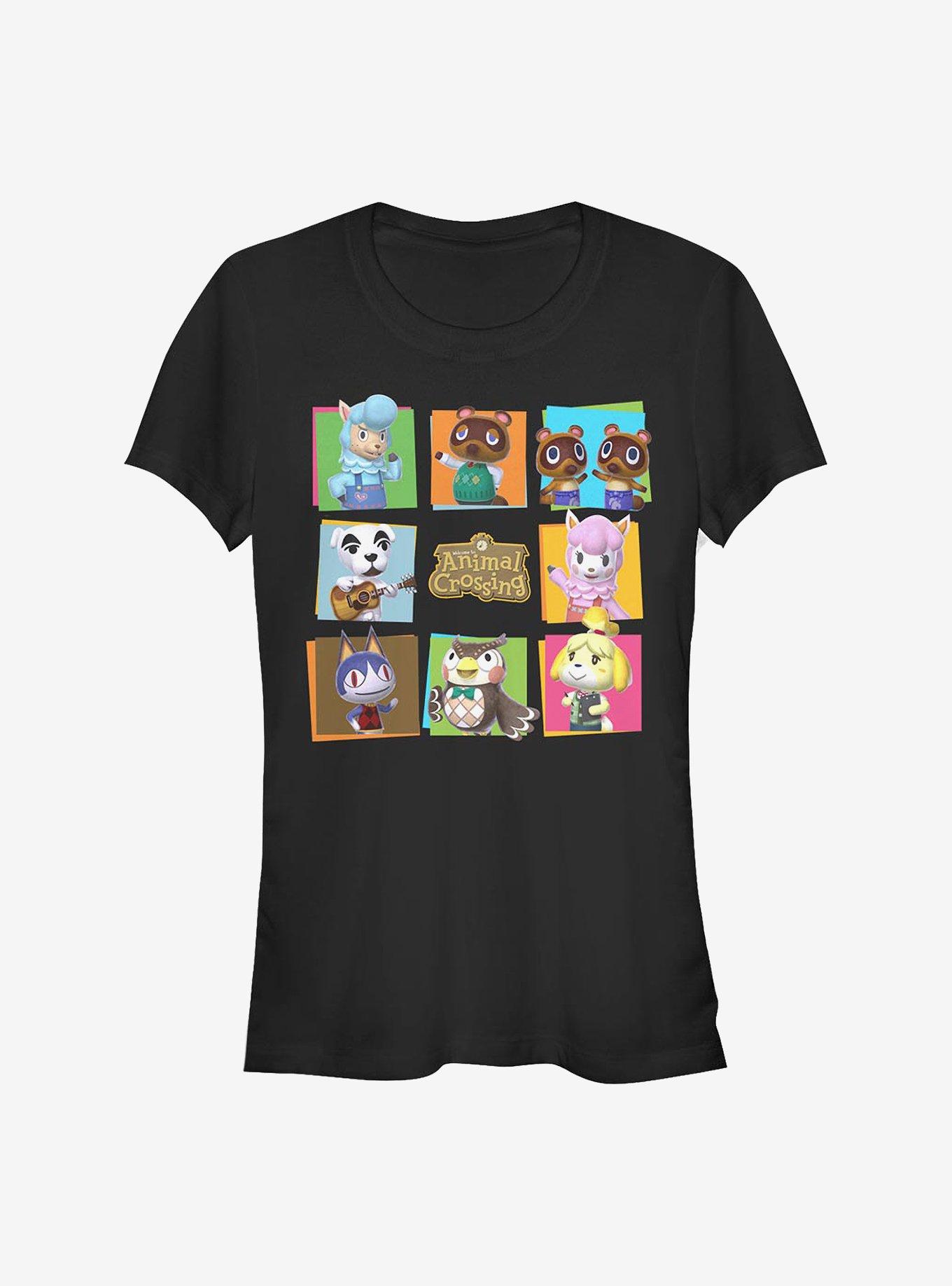 Nintendo Animal Crossing 8 Character Paste Up Girls T-Shirt, BLACK, hi-res