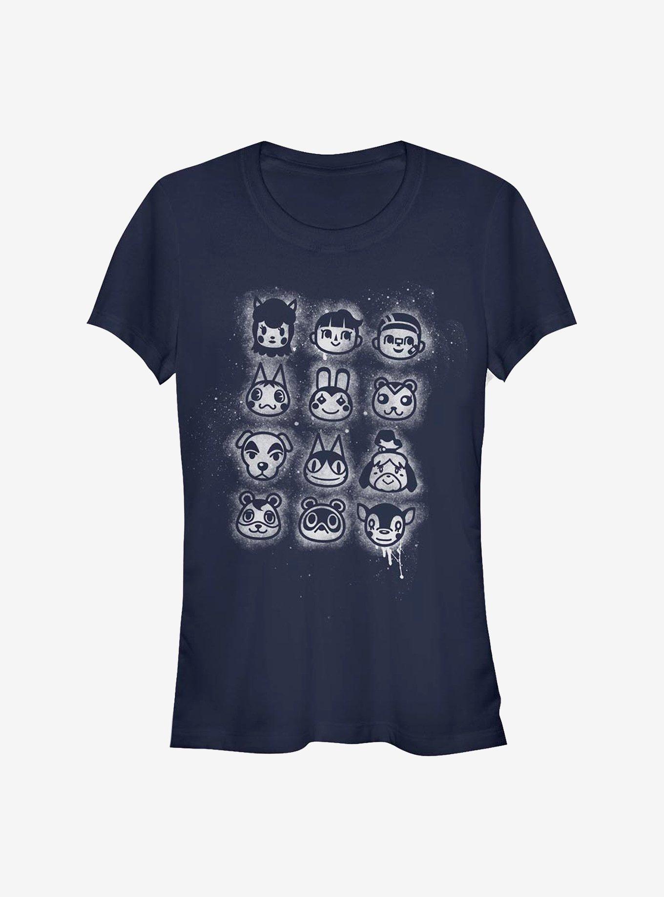 Nintendo Animal Crossing Villager Stencil Tilted Girls T-Shirt, NAVY, hi-res