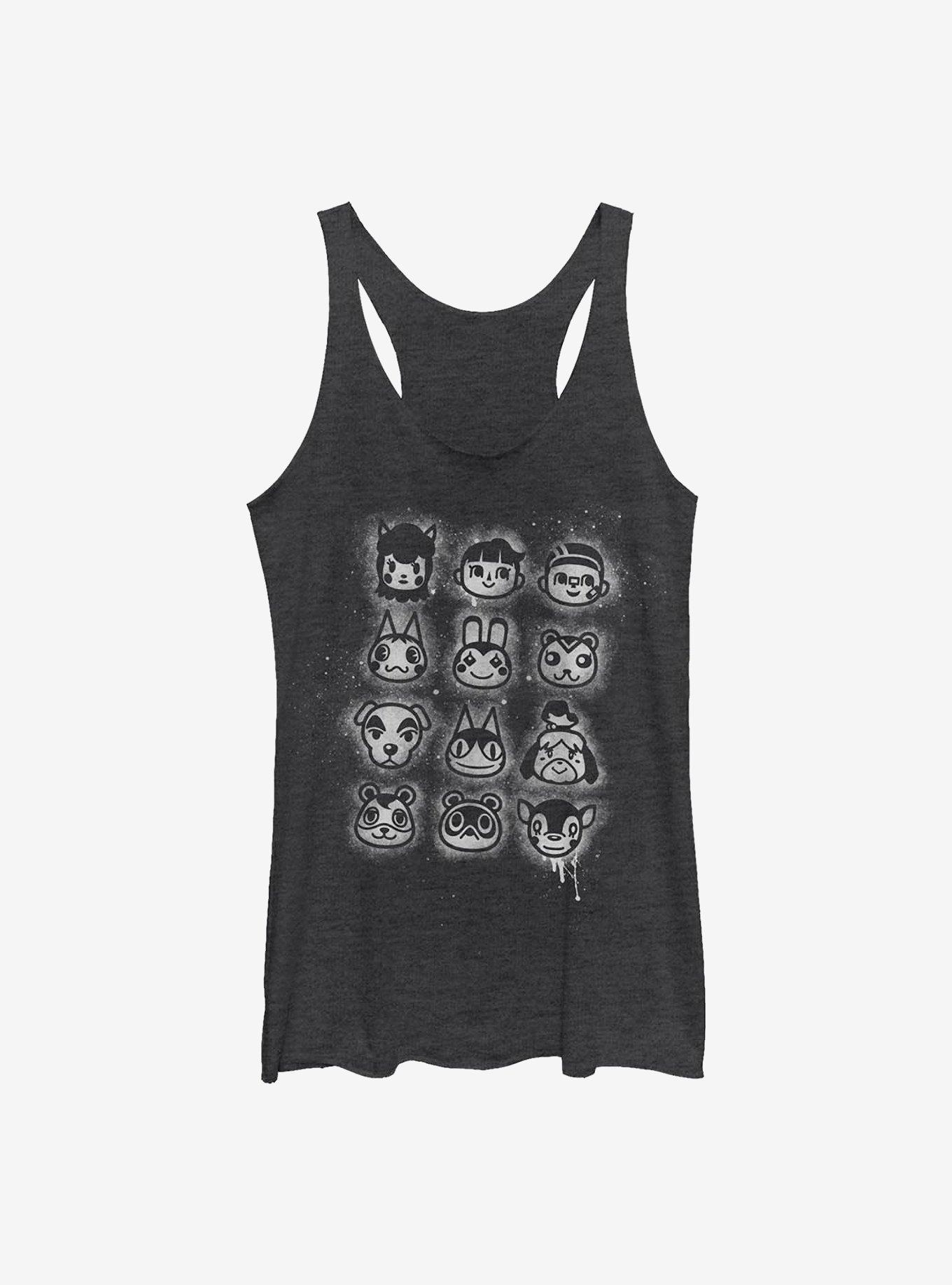 Nintendo Animal Crossing Villager Stencil Tilted Girls Tank, BLK HTR, hi-res