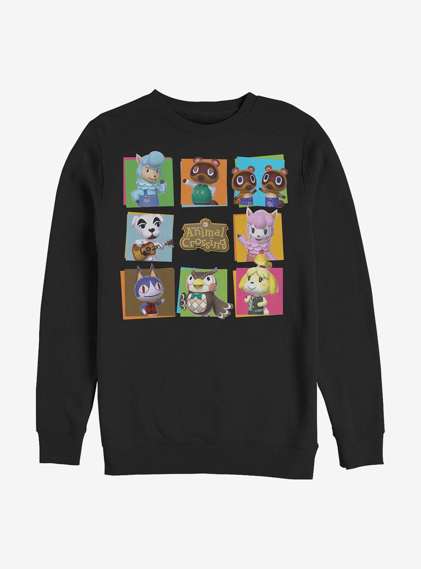 Nintendo Animal Crossing 8 Character Paste Up Crew Sweatshirt, BLACK, hi-res