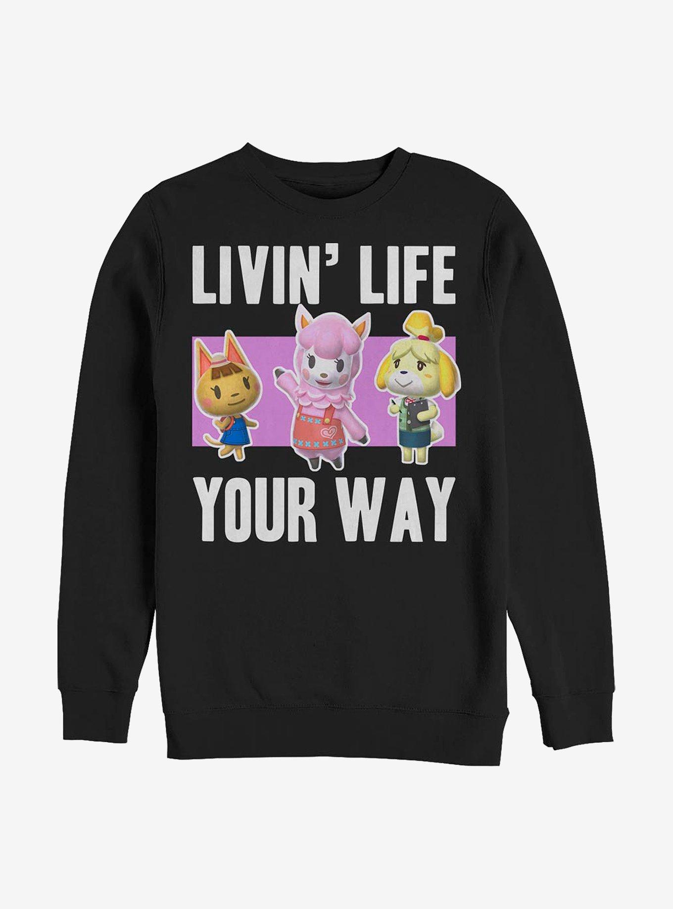 Plus Size Nintendo Animal Crossing Living Life Crew Sweatshirt, BLACK, hi-res