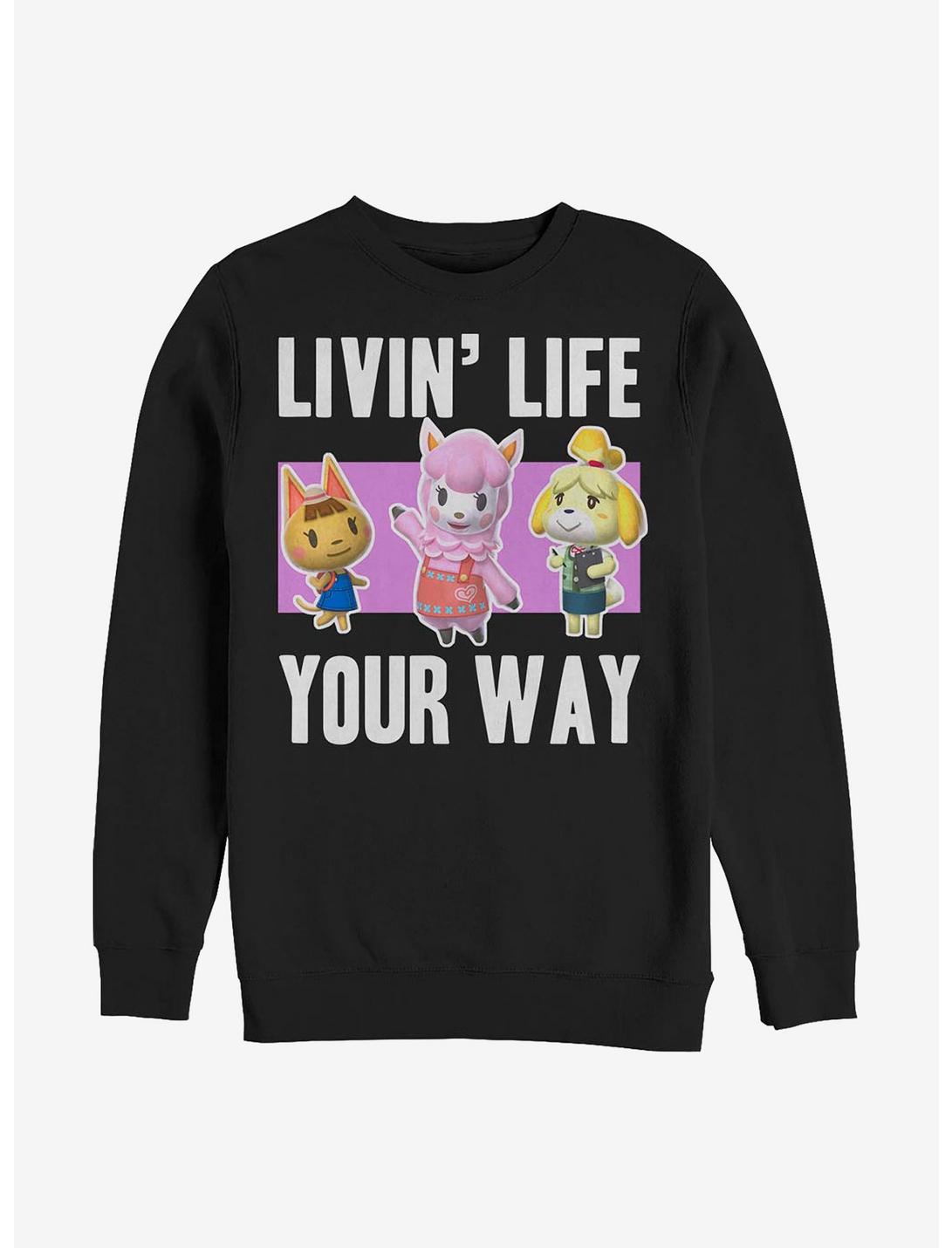Nintendo Animal Crossing Living Life Crew Sweatshirt, BLACK, hi-res