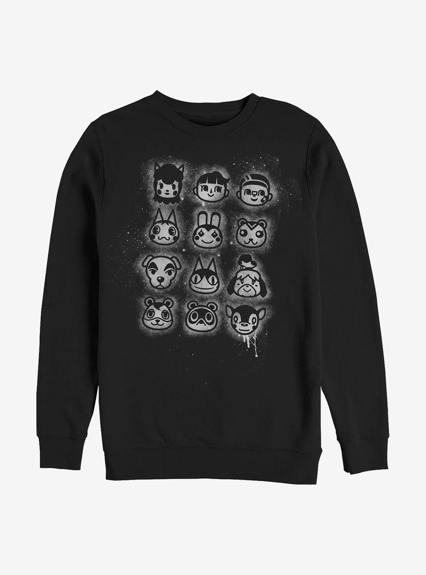 Nintendo Animal Crossing Villager Stencil Tilted Crew Sweatshirt, BLACK, hi-res