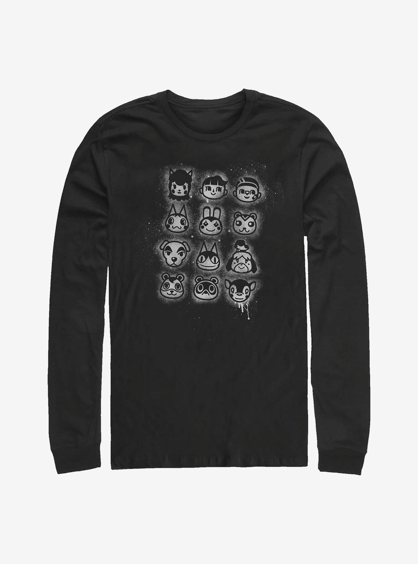 Nintendo Animal Crossing Villager Stencil Long-Sleeve T-Shirt, BLACK, hi-res