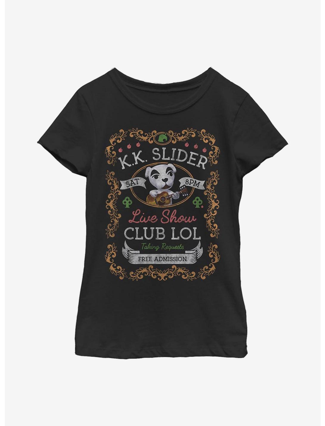Animal Crossing K.K. Slider Poster Youth Girls T-Shirt, BLACK, hi-res