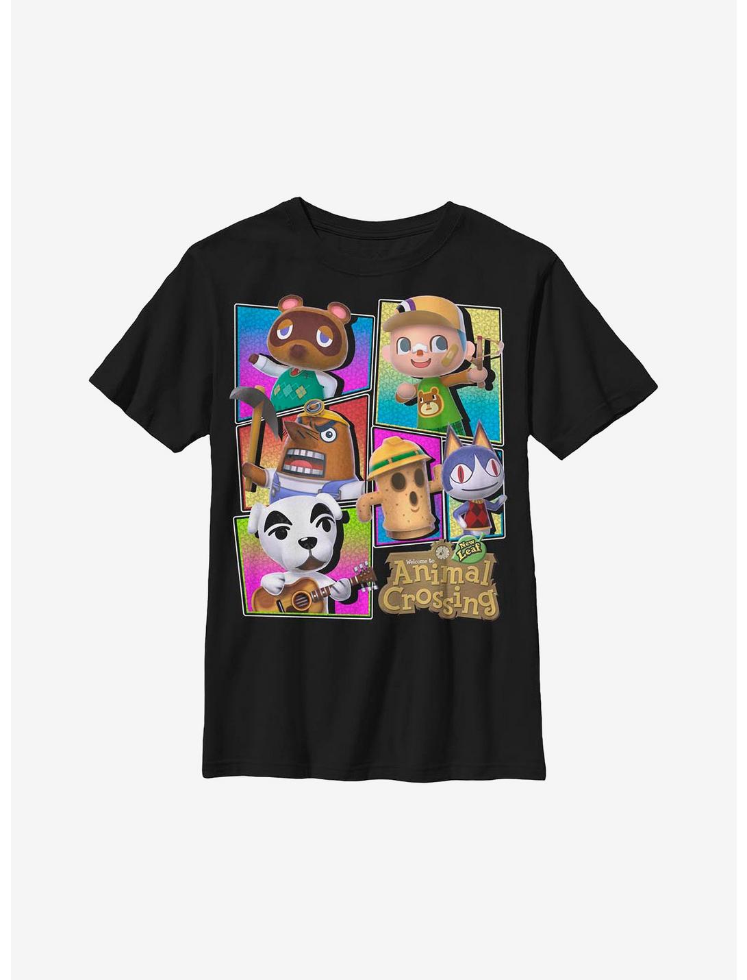 Animal Crossing Neon Characters Youth T-Shirt, BLACK, hi-res
