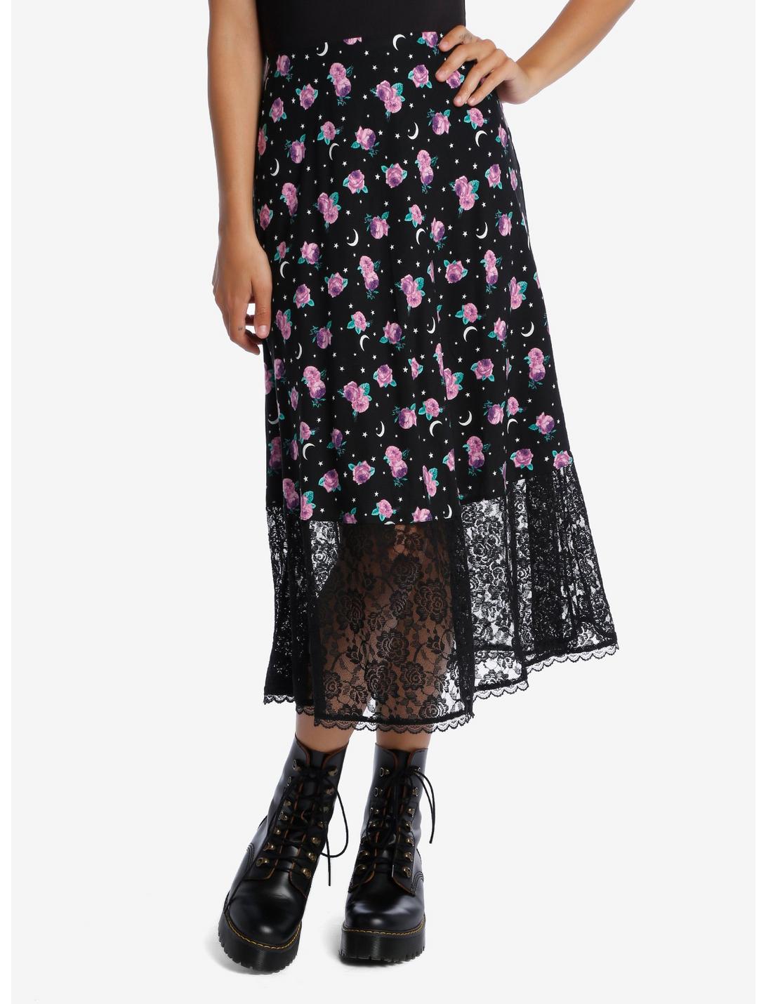 Rose Moon Lace Midi Skirt, PINK, hi-res