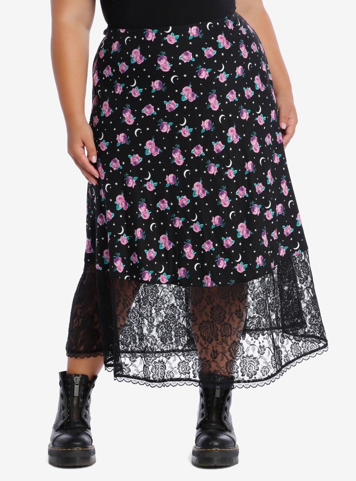 Rose Moon Lace Midi Skirt Plus Size, PINK, hi-res