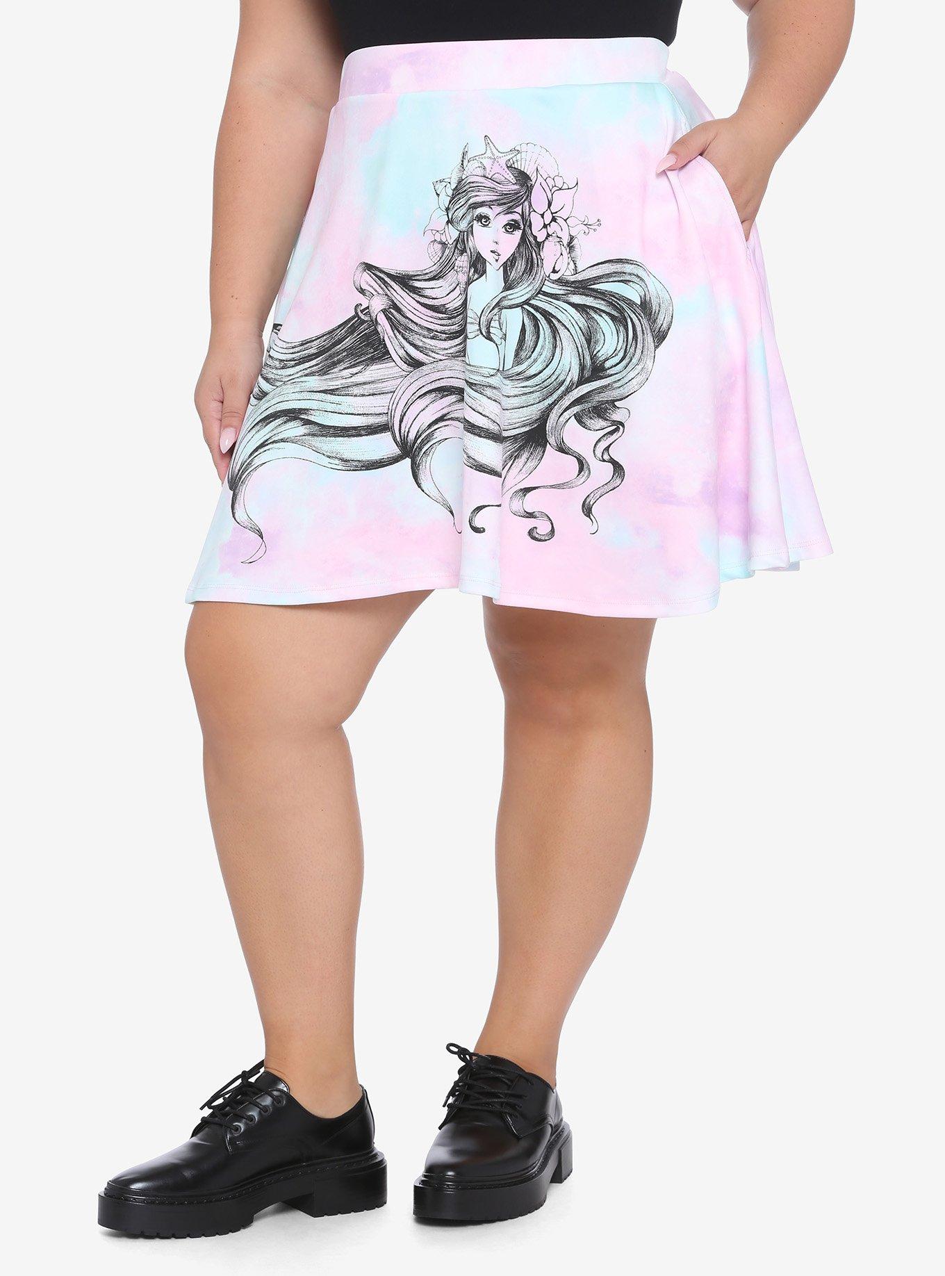 Disney The Little Mermaid Ariel Sketch Watercolor Skater Skirt Plus Size, MULTI, hi-res