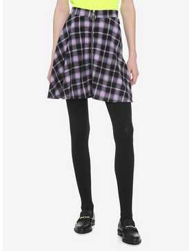 Black & Purple Plaid O-Ring Skater Skirt, , hi-res